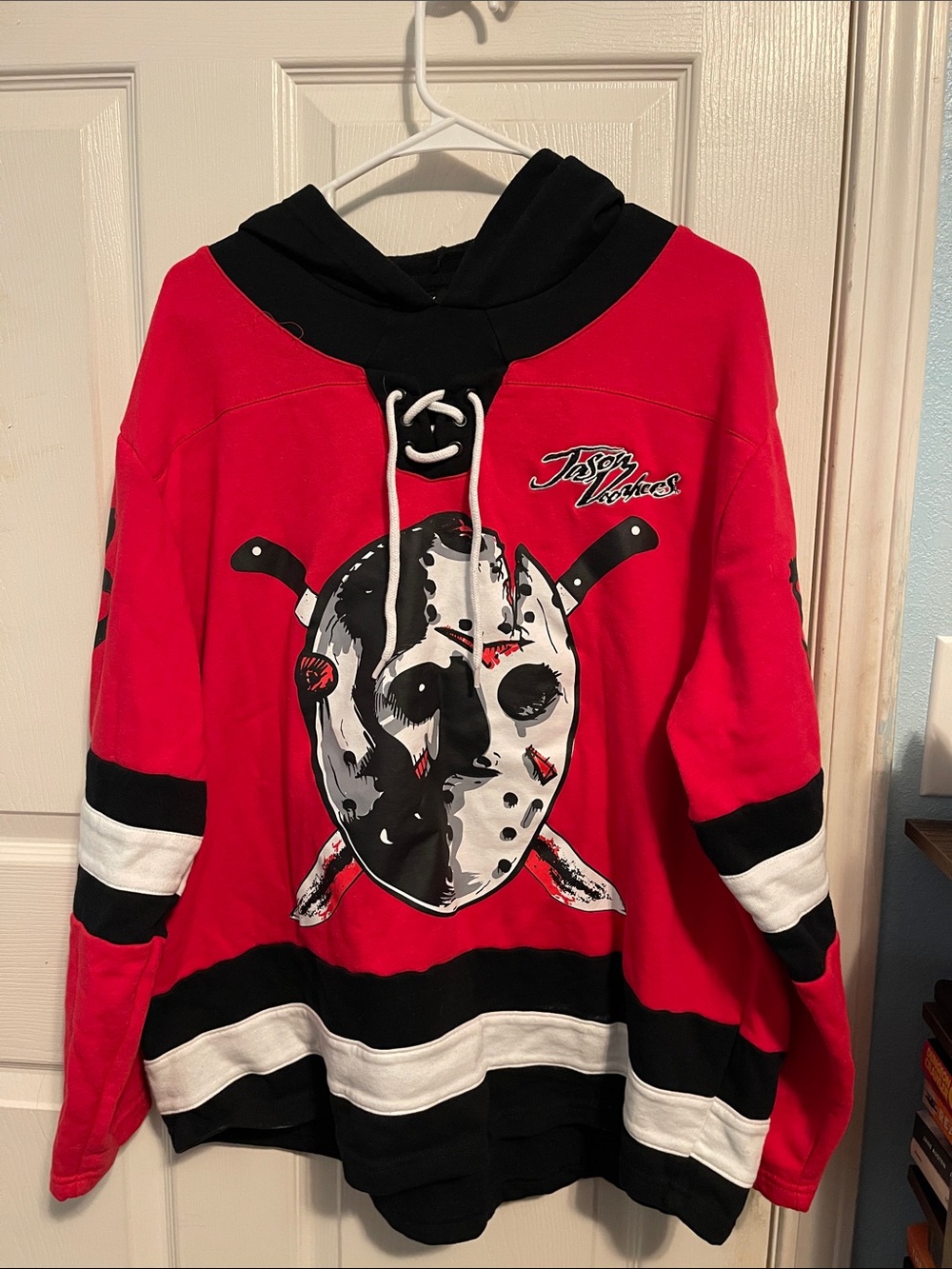 Jason Voorhees Graphic Hockey Hoodie - Red & Black